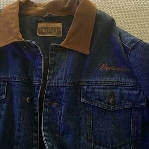 Wrangler Budweiser Blue Denim Jacket with Brown Collar